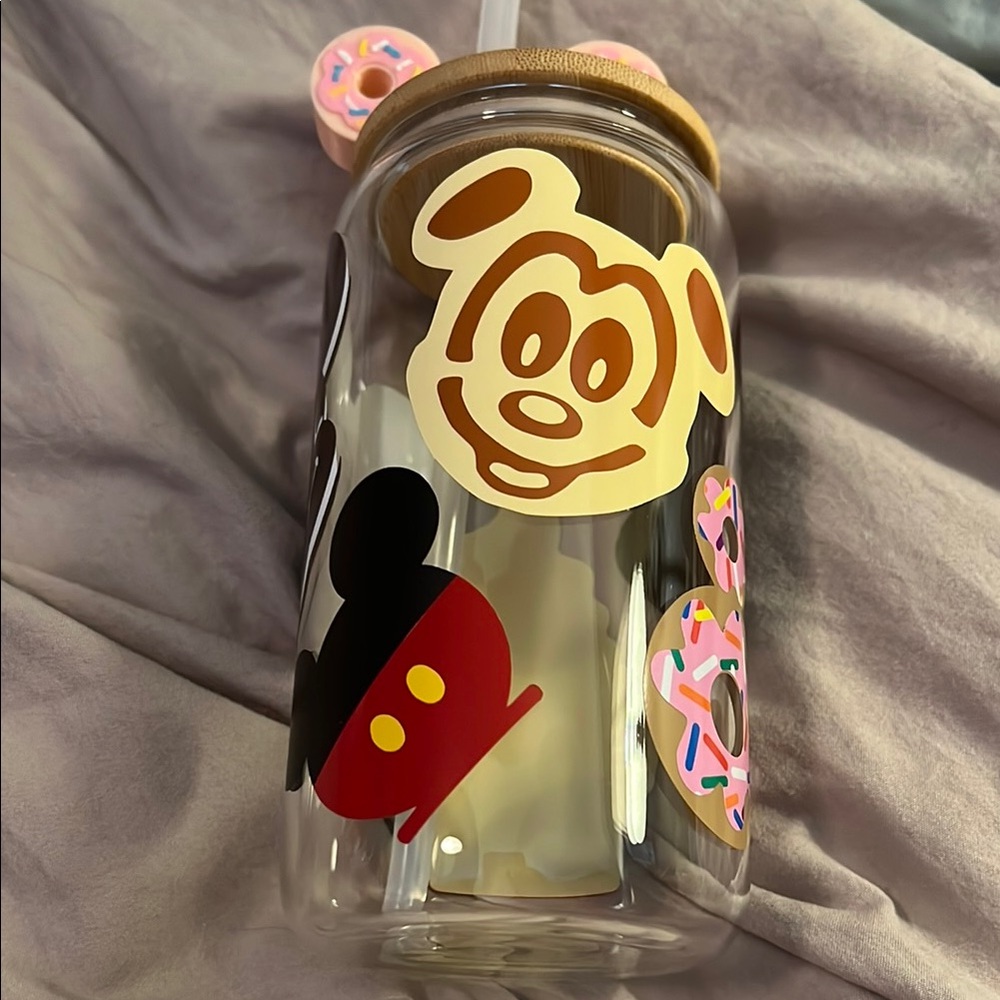 Handmade Disney Snacks 16-oz. Glass Tumbler with Straw and Straw Topper